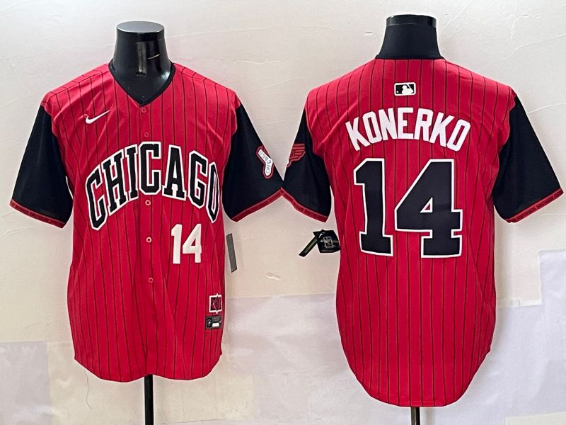 Men Chicago White Sox 14 Konerko Red Stripe Joint Name Nike 2025 MLB Jersey style 4